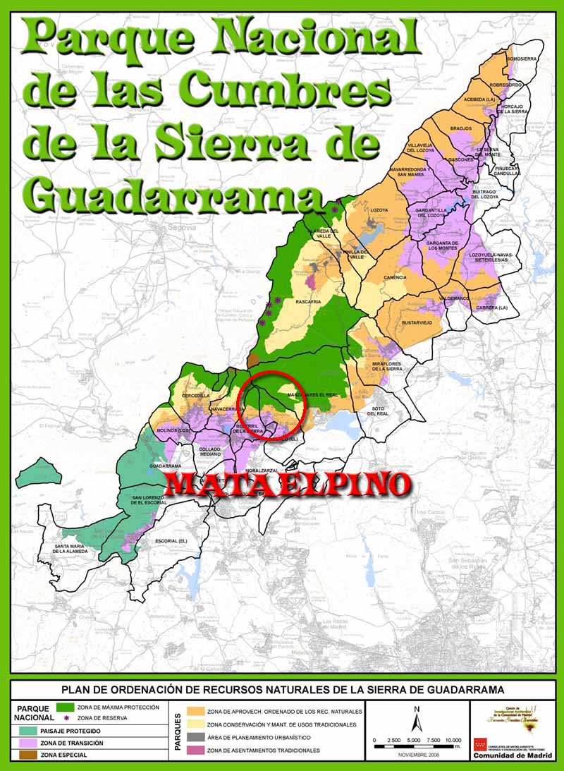 Mataelpino en el Mapa del Parque Nacional de las Cumbres de la Sierra de Guadarrama